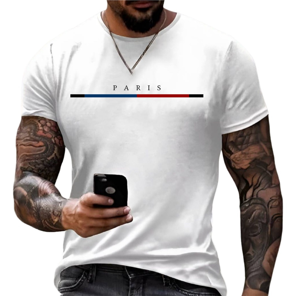 Camiseta Básica Masculina Estampa Paris Blusa 100% Algodão Cinema Casual