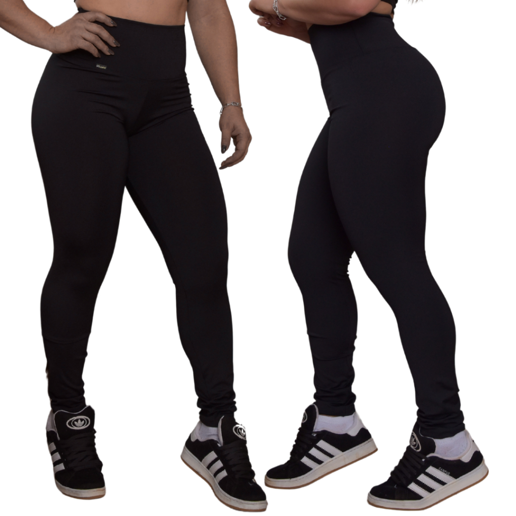 Calça Legging Básica Feminina Suplex Lisa Cós Alto Empina Bumbum Preta ou Cinza Sem Transparência