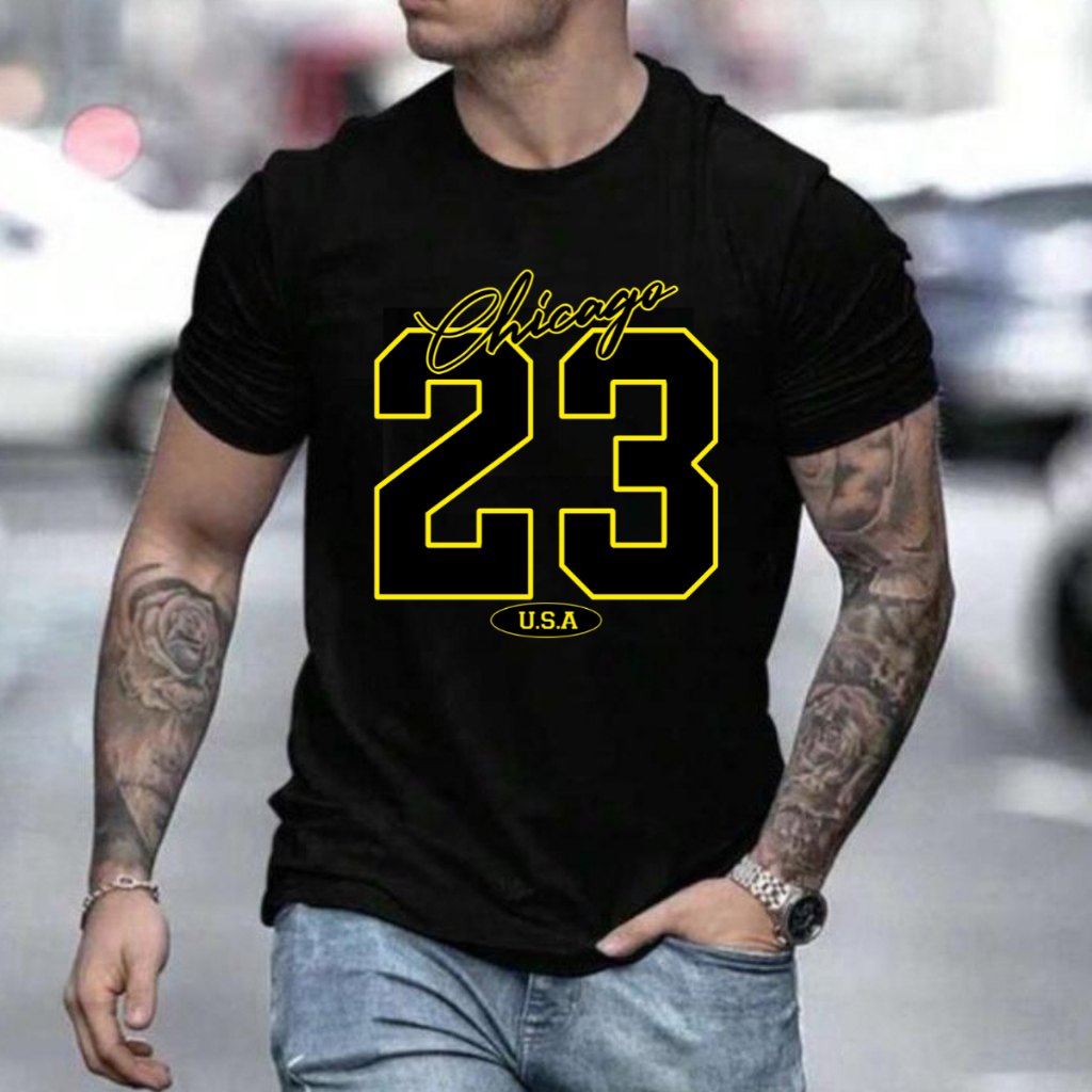 Camiseta Masculina Estampada Algodão Premium Blusa para Homem - Camisa com Estampa Chicago 23 em DTF