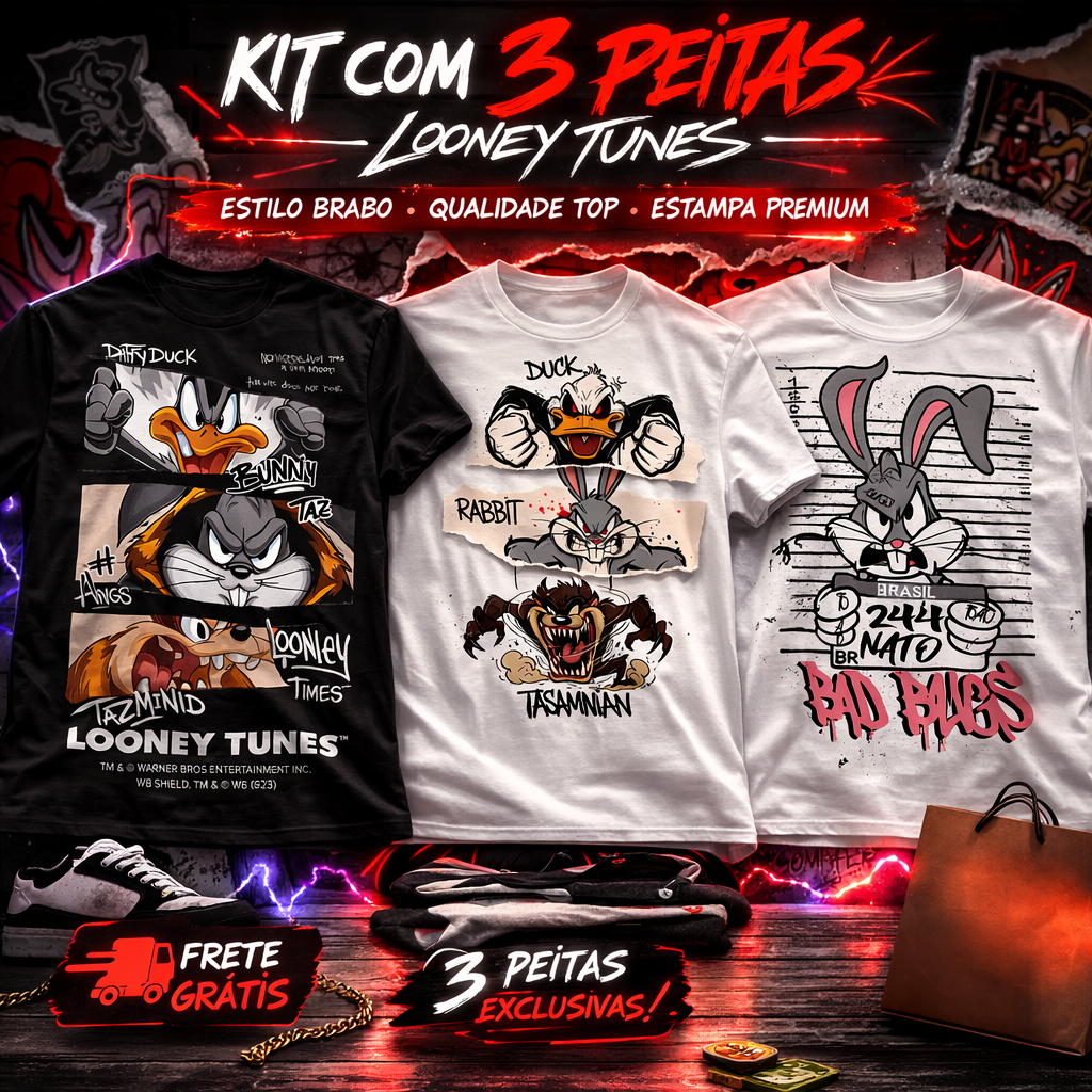 Camisetas casual kit 3 camisas estampadas