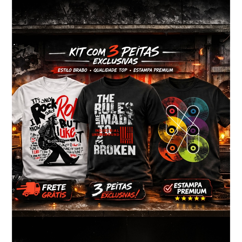 Camisetas Estampadas kit 3 camisetas Casual Promoção Moda Masculina