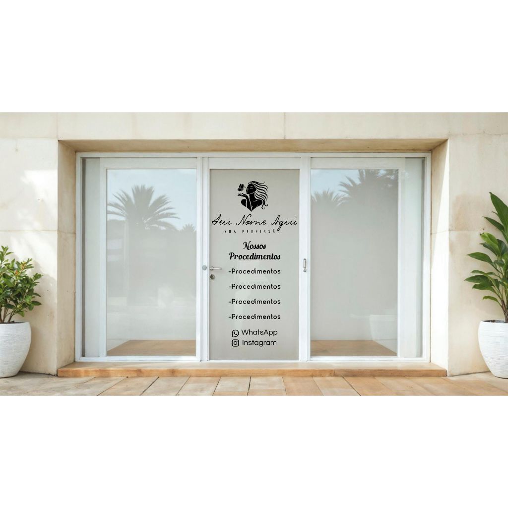 Adesivo Decorativo Perfurado Microperfurado Para Vidro Salão de Beleza Logo + Seus Procedimentos