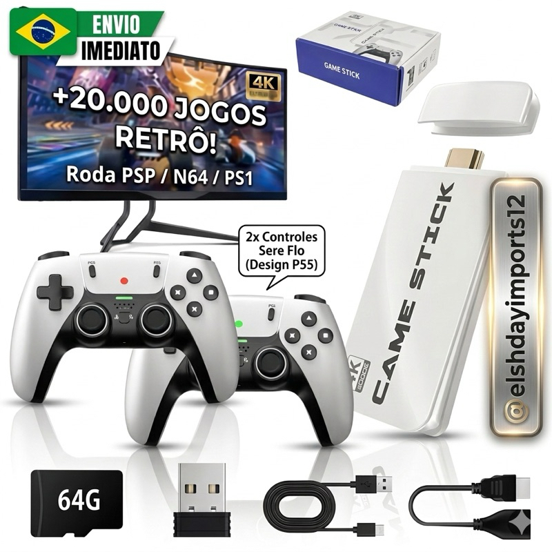Console Retrô HDR 8k   2   Controles Sem Fio 2.4G + 20 mil jogos ps1 Atari nitendo fliperama psp