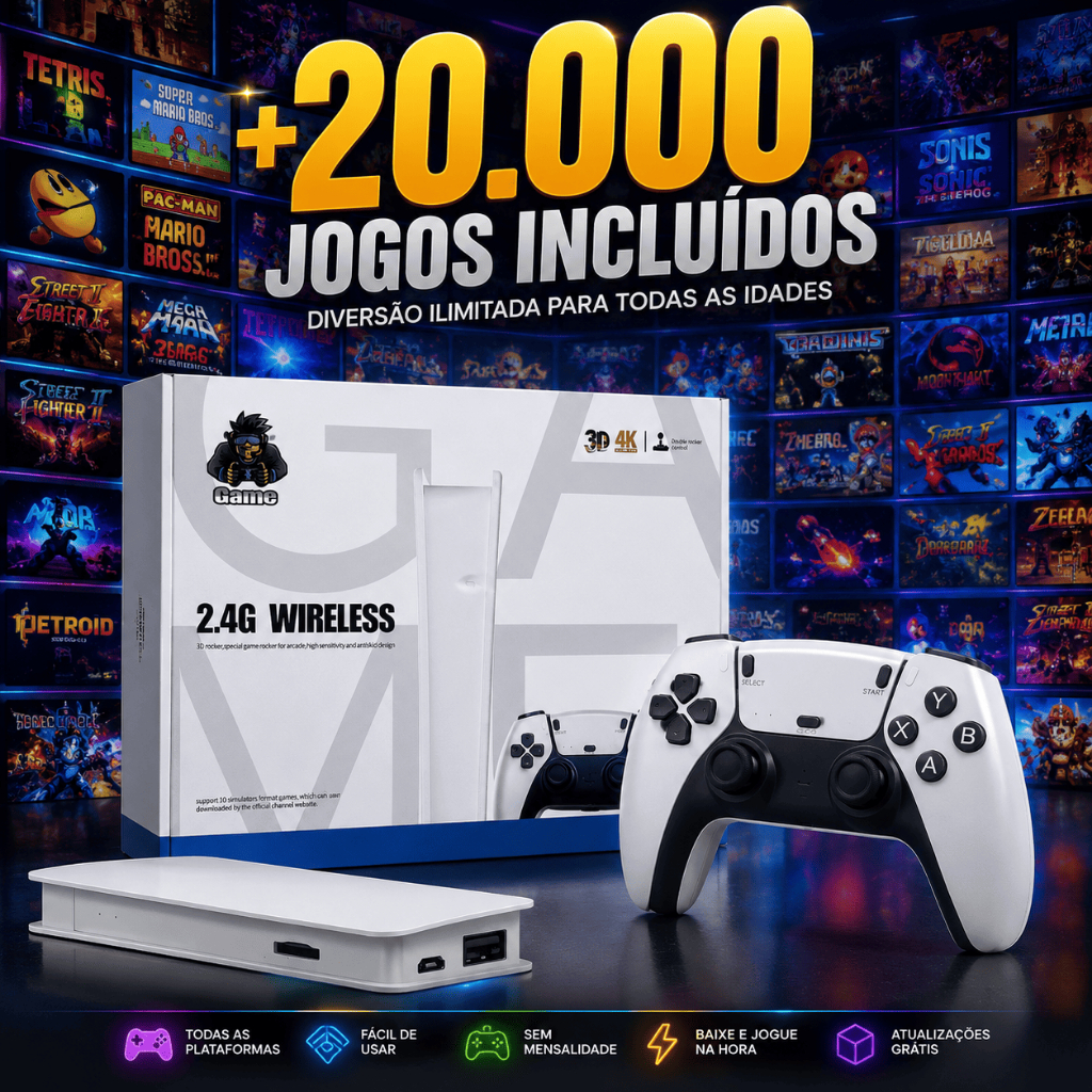 Adaptador Game Stick M15 +20.000 Jogos 2 Controles Sem Fio HD PS1 SNES Mega Drive Atari 4k HD