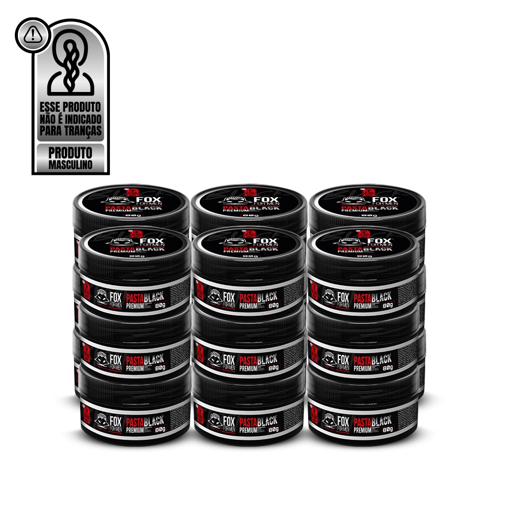 Kit 18 Pasta Black 80g Fox For Men Fixação Extra Forte Disfarça Grisalhos Atacado Revenda Grande
