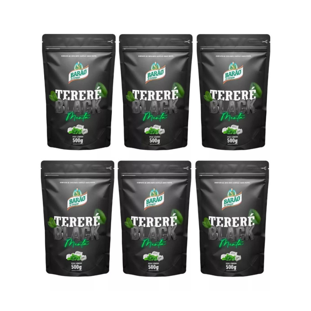 Kit 6 Erva Tereré Black Menta Extra Forte Barão De Cotegipe 500g Erva Mate Sabor Refrescante Original