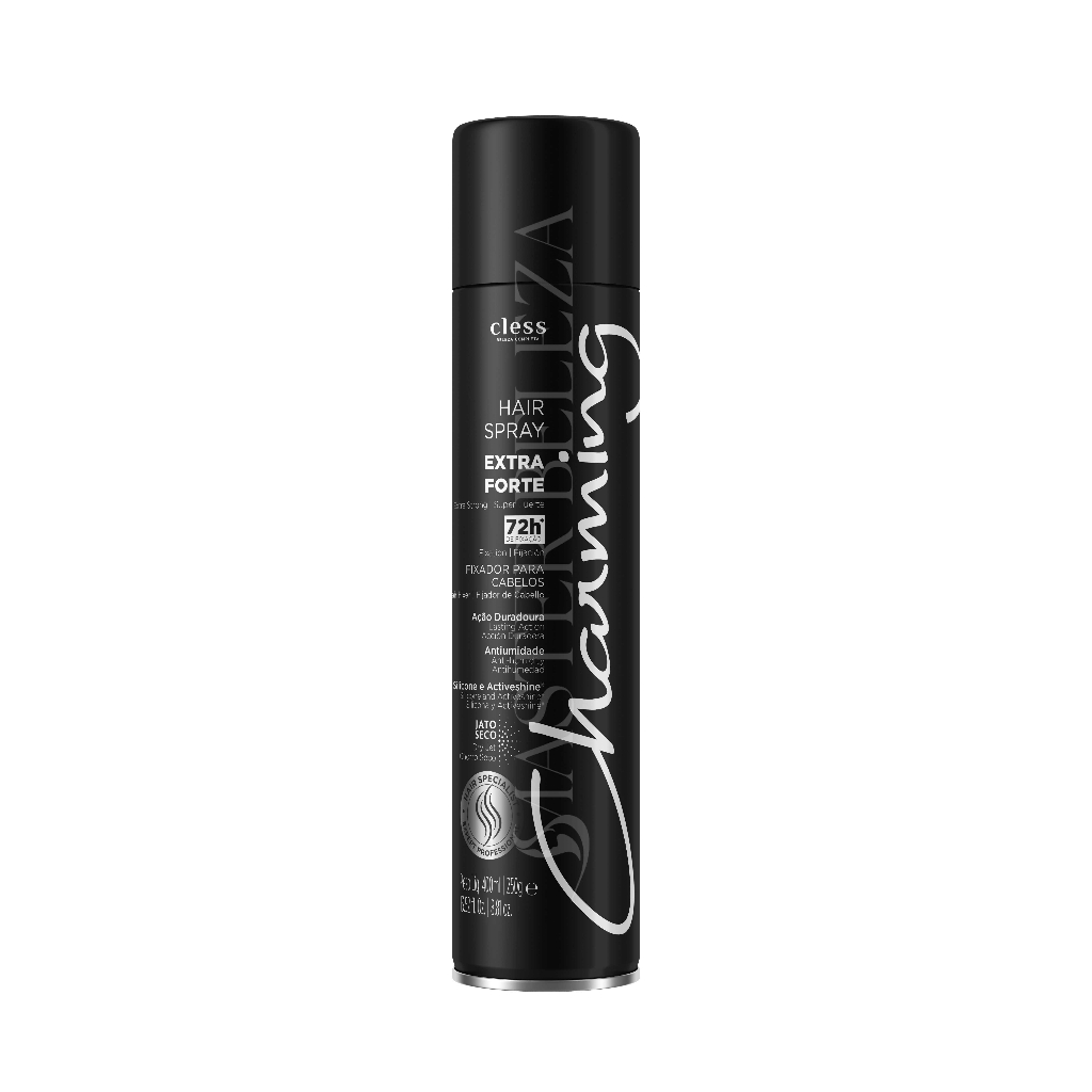Spray Fixador Cless Charming Hair Extra Forte Black 400ml Jato Seco Fixação 72h