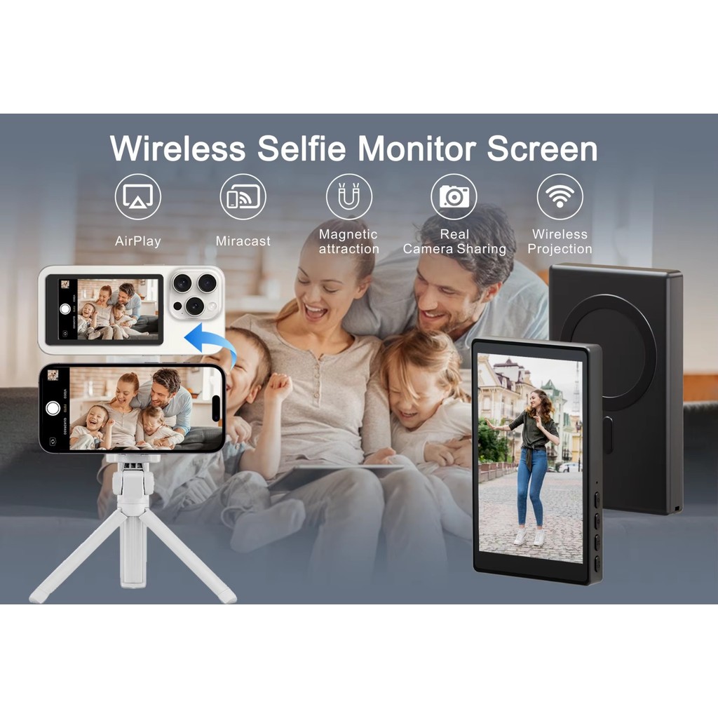 Monitor Auxiliar Selfie Tela 150X59mm 1080P Magnético Câmera Traseira iPhone e Android BINGO