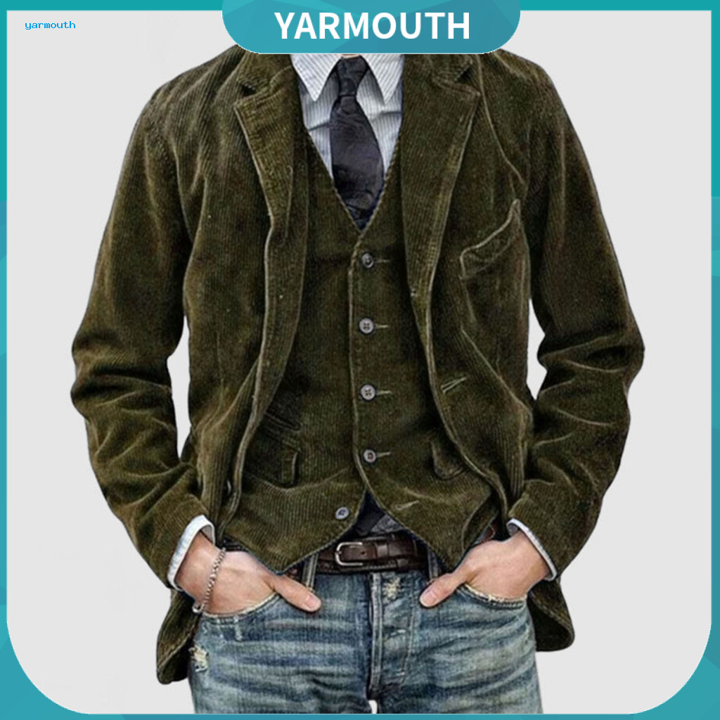 Suit Coat Single-breasted Jacket Retro Corduroy for Men Women Long Sleeve Single Breasted Blazer with Pockets Loose Fit
