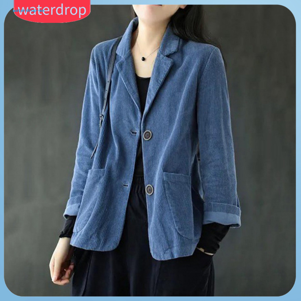 Women’s Corduroy Suit Jacket Autumn Retro Loose Fit Single-breasted Blazer with Pockets Long Sleeve Business Coat Styl