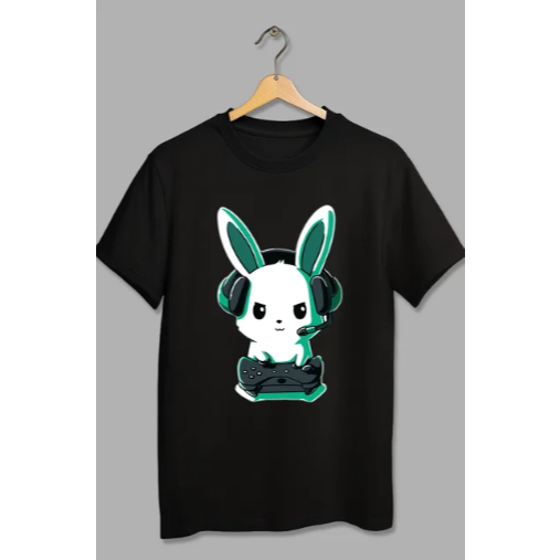 Camiseta Masculina Com Estampa Pascoa Coelhinho Gamer Tecido Premium 100% Algodão