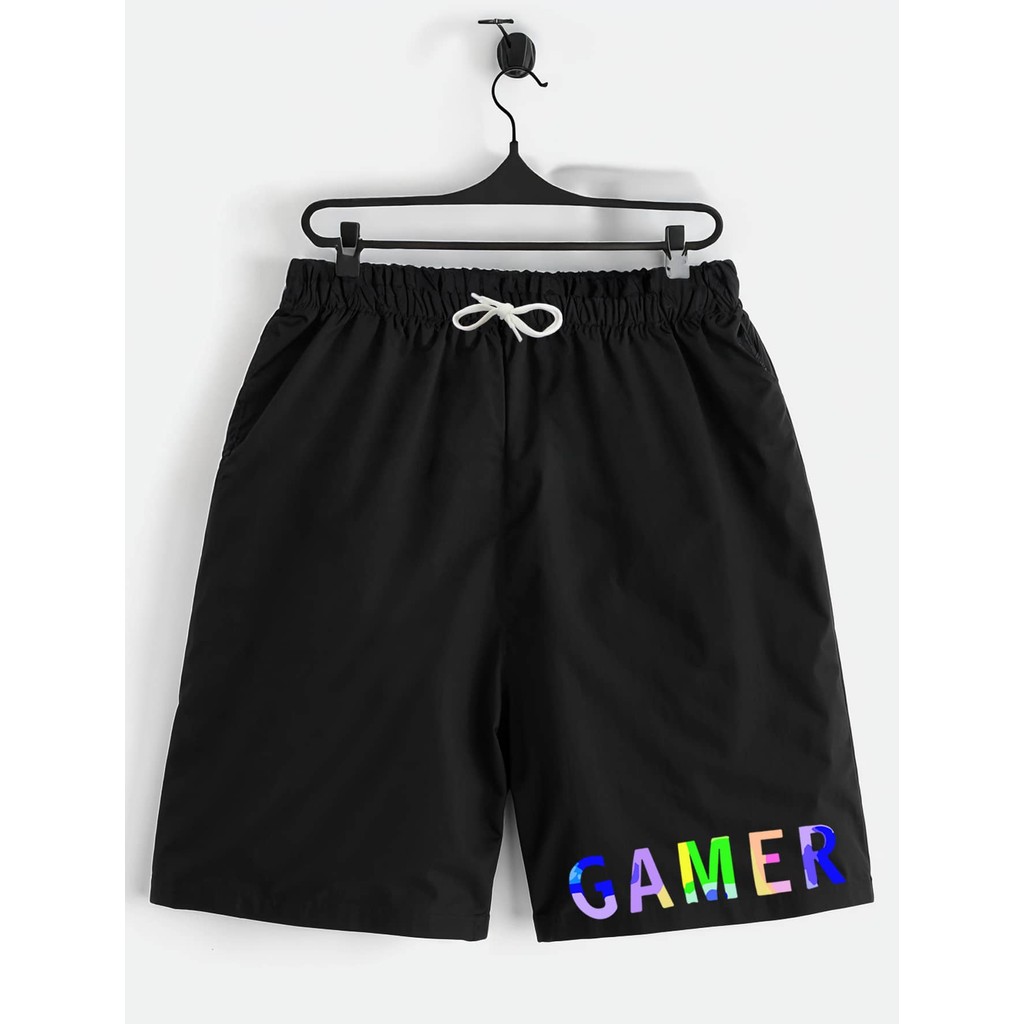 Shorts Preto Bermuda Calção Verão Gamer Roxo Estampado Infantil Juvenil Tecido Macio
