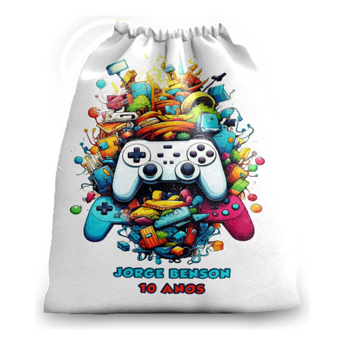 10 Sacolinhas Personalizadas de tecido festa aniversário Gamer Color