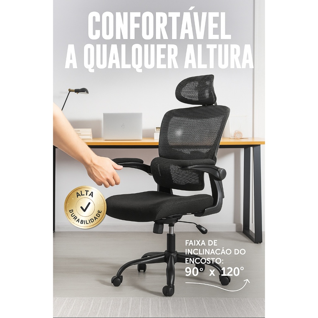 Cadeira Escritório Ergonômica Gamer Estudo Ajustável Apoio Lombar Confortável Tecido Respirável