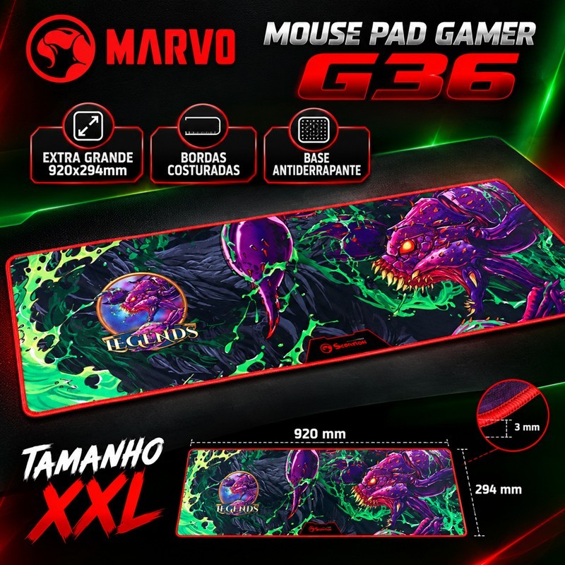 Mouse Pad Gamer Marvo G36 Grande 920x294mm Tecido Premium Alta Precisão Bordas Costuradas