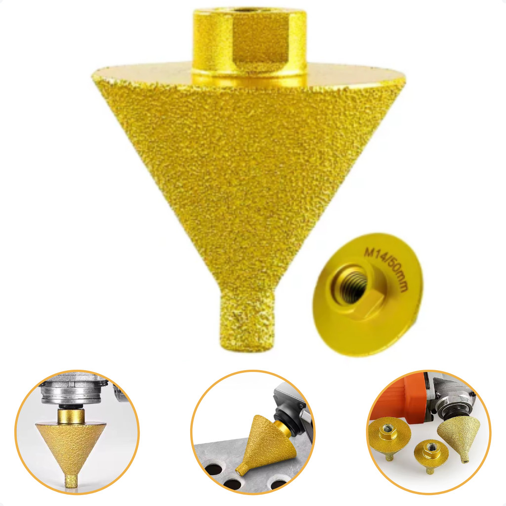 Broca Cônica Diamantada Chanfro 9-50mm M14 Rosca Diamante Para Esmerilhadeira Furadeira Fura Porcelanato Moagem