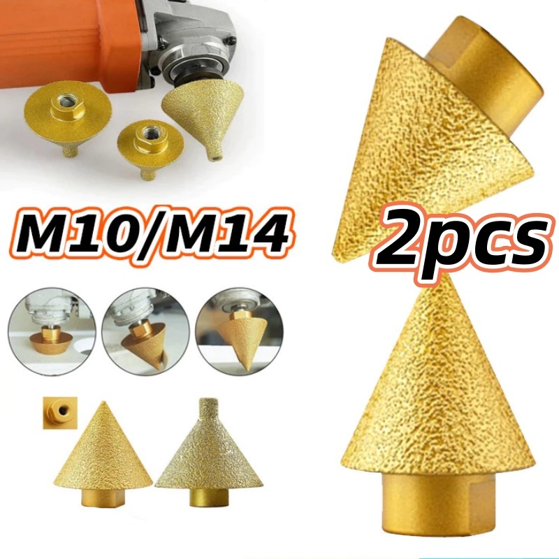 2pcs M10/M14 Rosca Diamante Chanfro Bit Telha Cabeça De Moagem Chanfradura Broca Cone De （38 / 50mm）