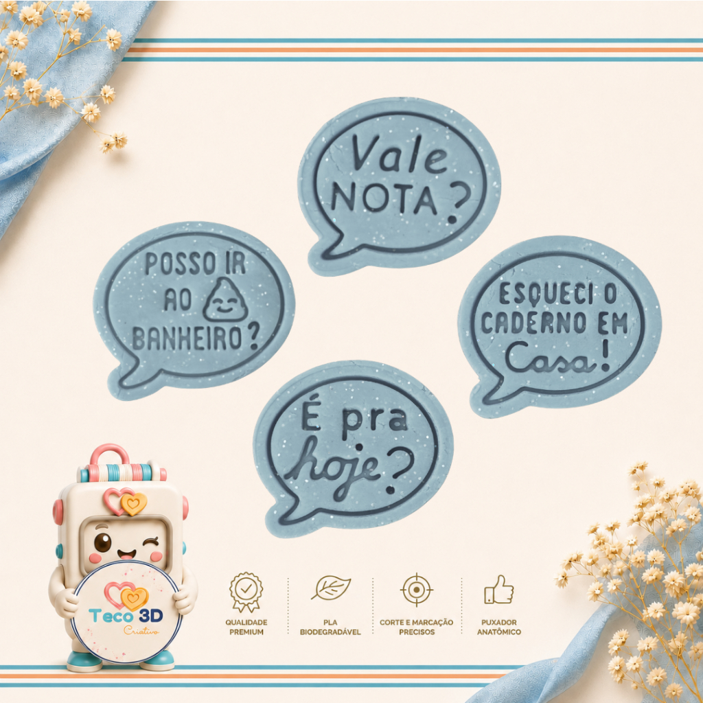 KIT CORTADOR DE BISCOITO DIA DOS PROFESSORES FRASES DE ALUNOS VALE NOTA É PRA HOJE POSSO IR NO BANHEIRO ESQUECI CADERNO