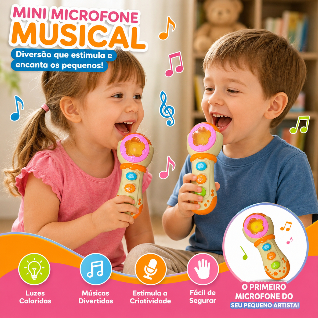 Microfone Musical Infantil Mini Brinquedo Som Real Voz Louvor Apresentacao
