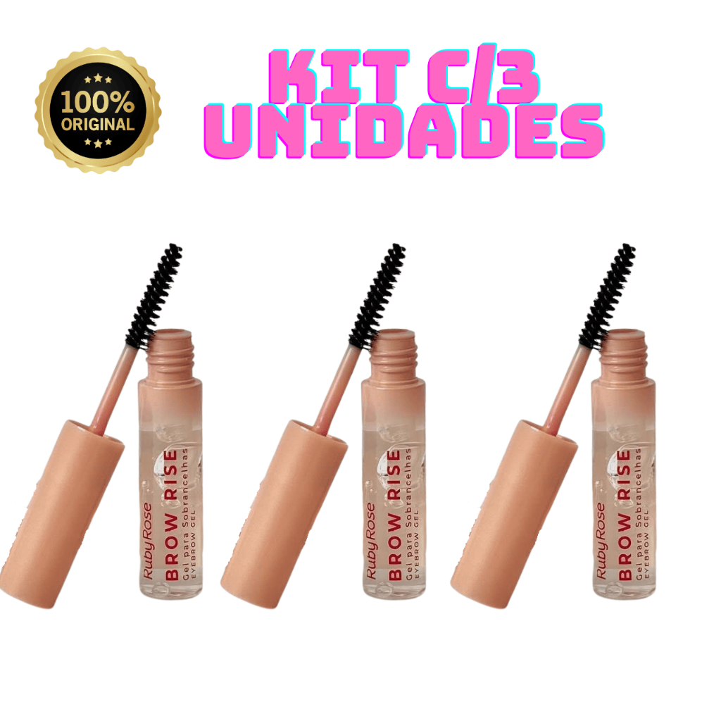 Kit 3 Brow Rise Gel Incolor para Sobrancelha Linha Rosa Ruby Rose
