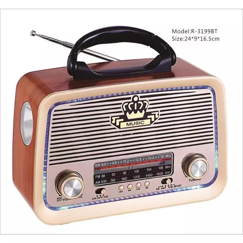 Radio Retro bluetooth ,entrada usb,microsd lanterna e sainda auxiliar AD-3199