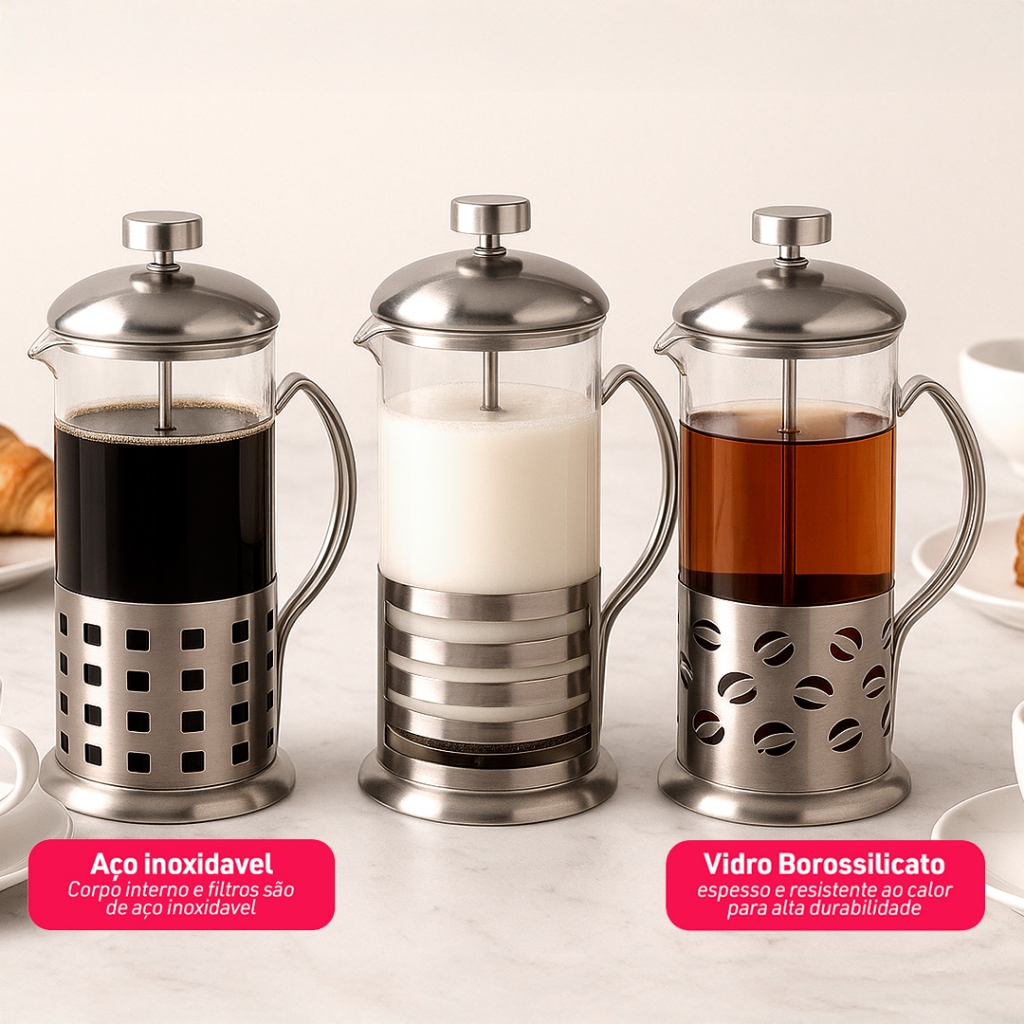 Cafeteira Francesa Inox 600ml para Café Disponível em 3 Modelos