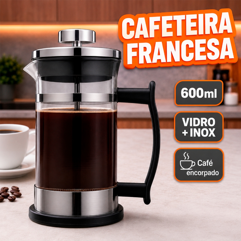 Cafeteira Francesa 600ml Cremeira Inox Leite Café Chá