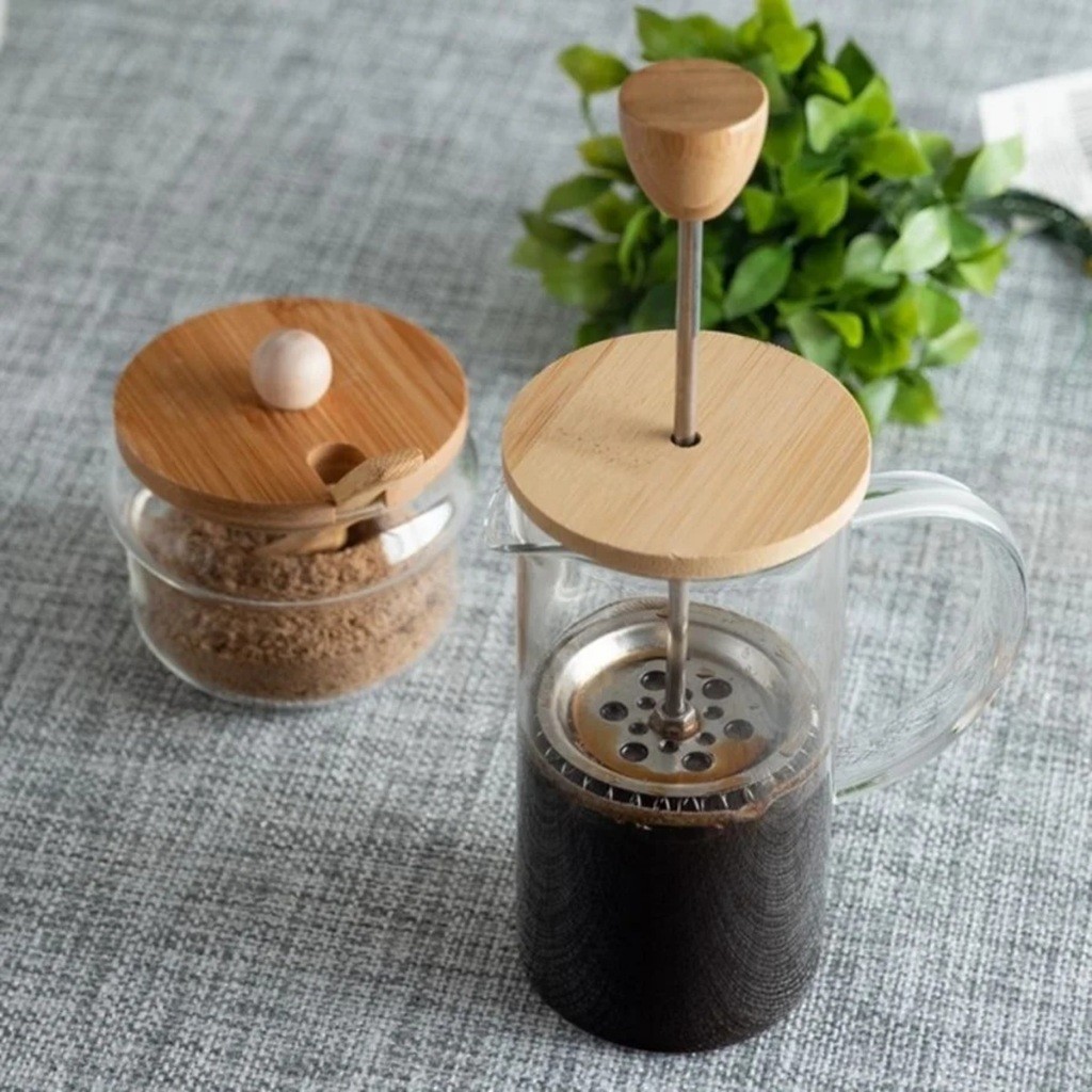 Cafeteira Prensa Francesa Vidro 600ml Com Tampa Bambu Café
