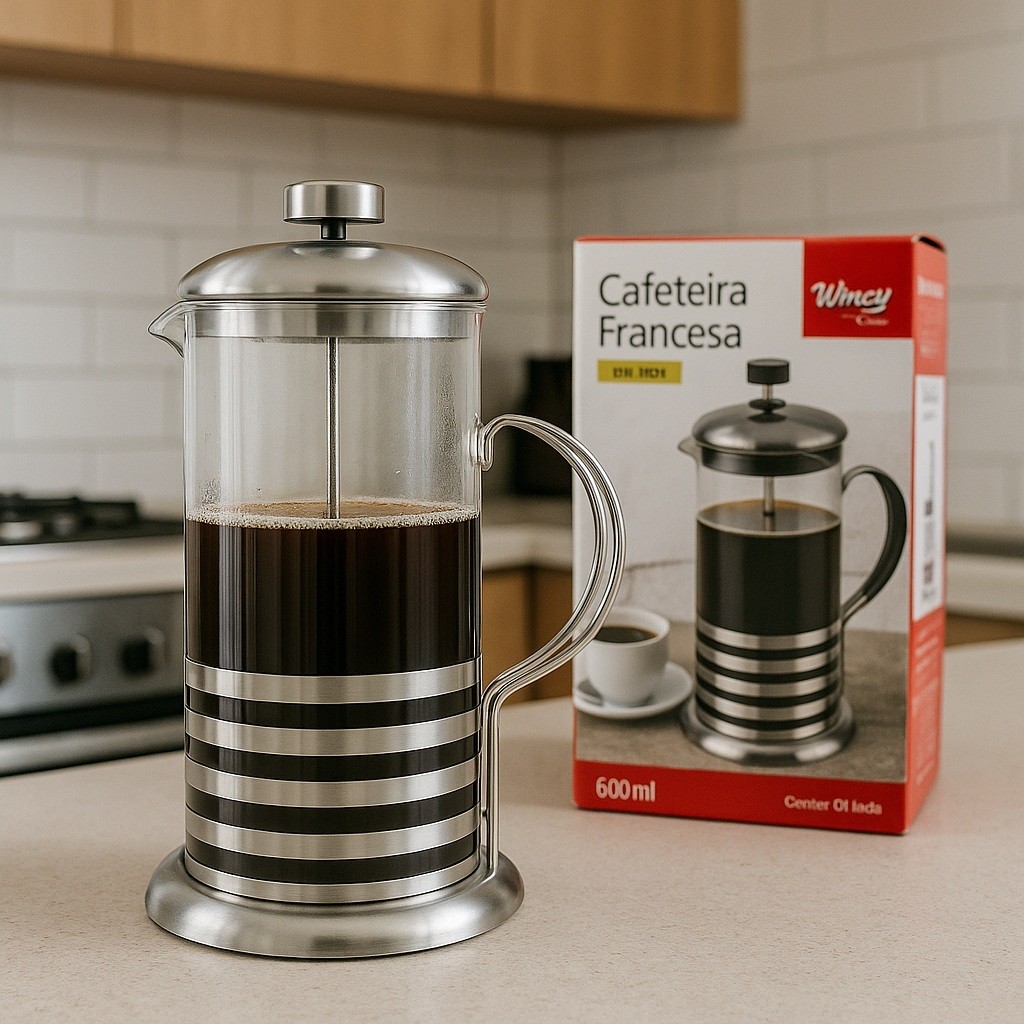 Cafeteira Prensa Francesa Manual Em Aço Inox 600ml Café Chá