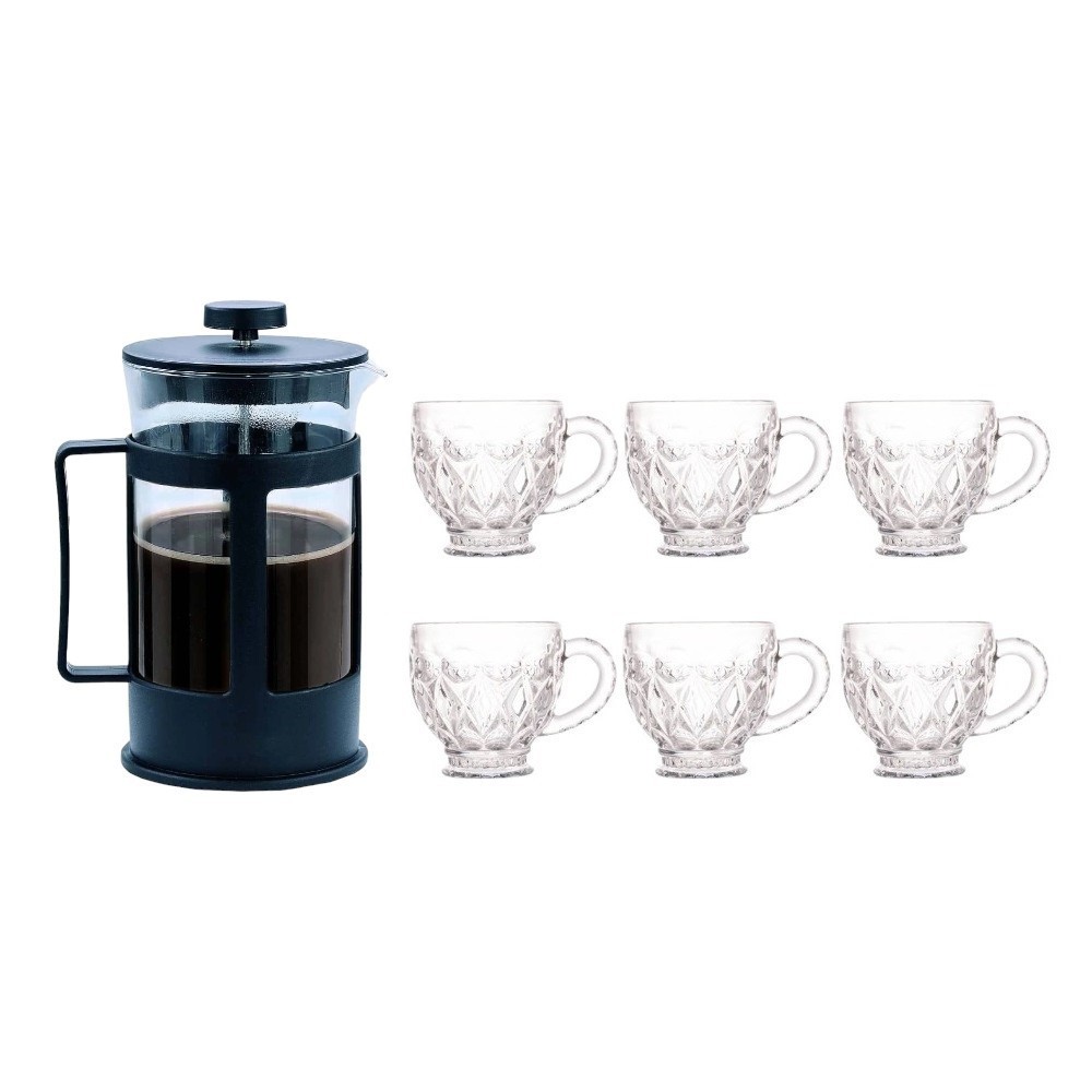 Kit Cafeteira Francesa 600ml + 6 Xícaras De Vidro Melissa