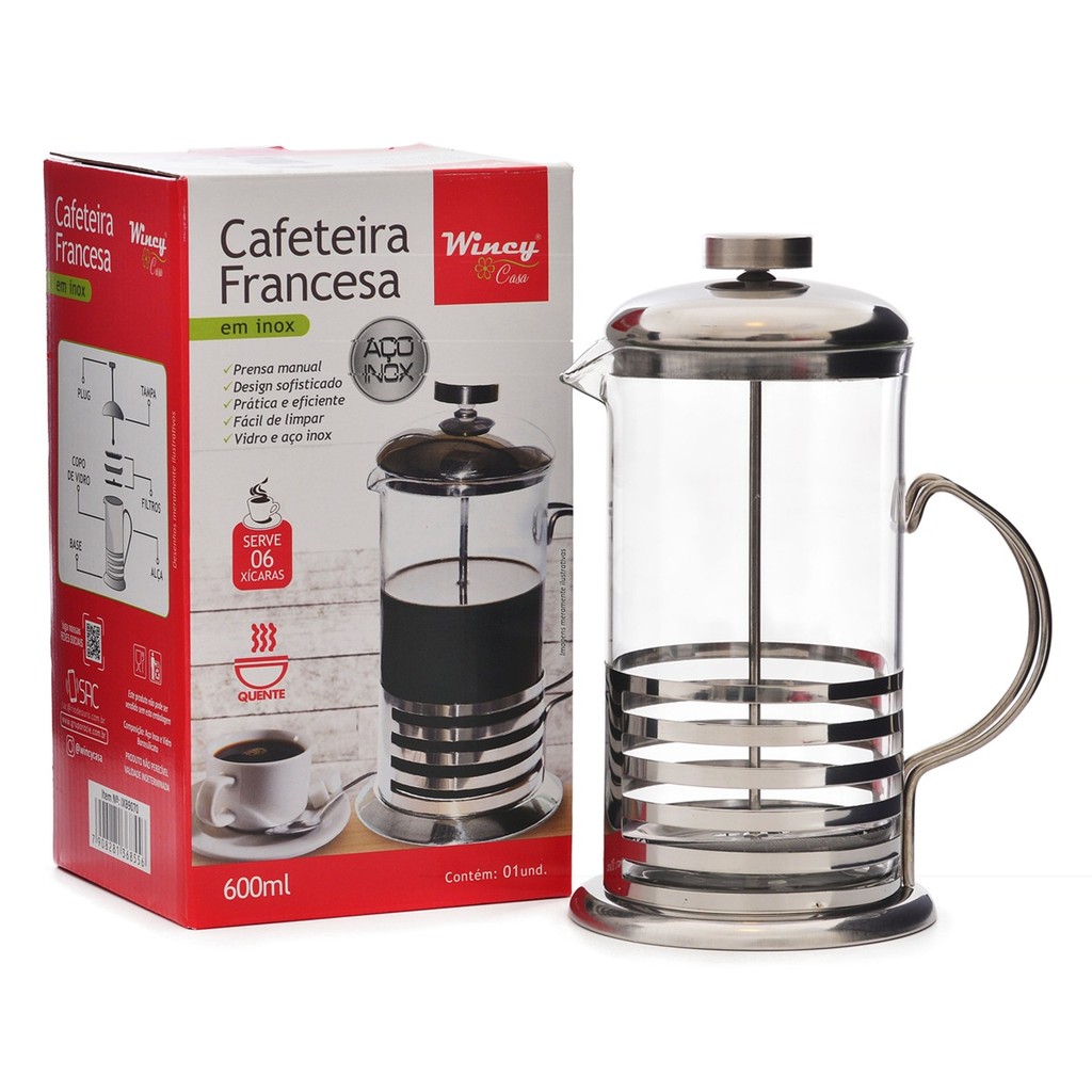 Cafeteira Prensa Francesa Manual Em Aço Inox 600ml Café Chá