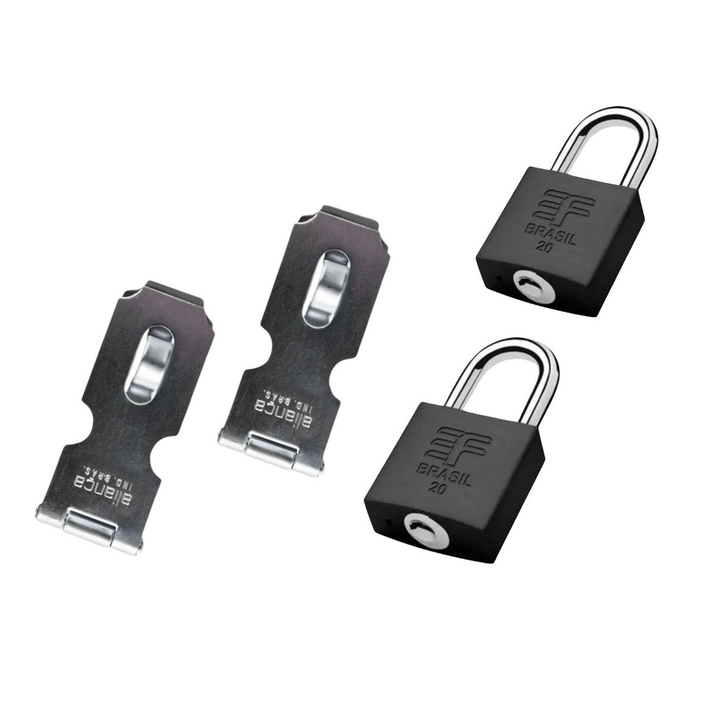 Kit 2 Porta Cadeado 51mm Aliança 2 Cadeado 20mm Preto Fosco 3F