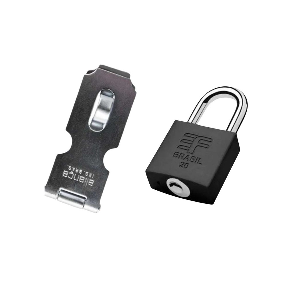 Kit Porta Cadeado 51mm Aliança e Cadeado 20mm Preto Fosco 3F