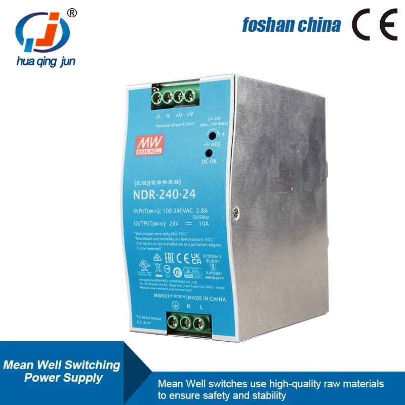 Fonte De Alimentação Comutada De Poço Médio NDR-240-24 240W 24V 10A AC DC DIN Rail SMPS Para Automação Industrial