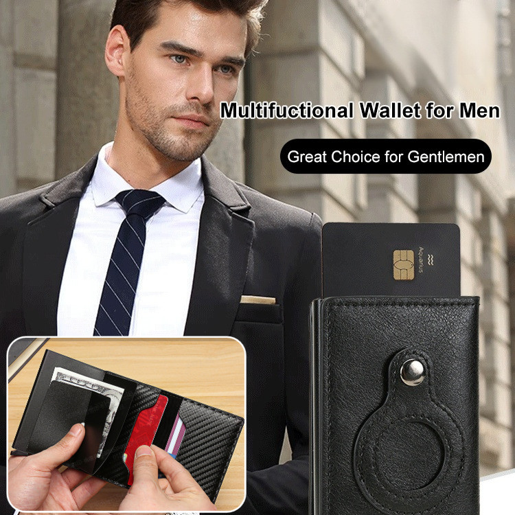 【Rastreamento Airtag】RFID Protection/Airtag Tracking Multi-Function Compact Card Holder Wallet For Men - Carteira Airtag