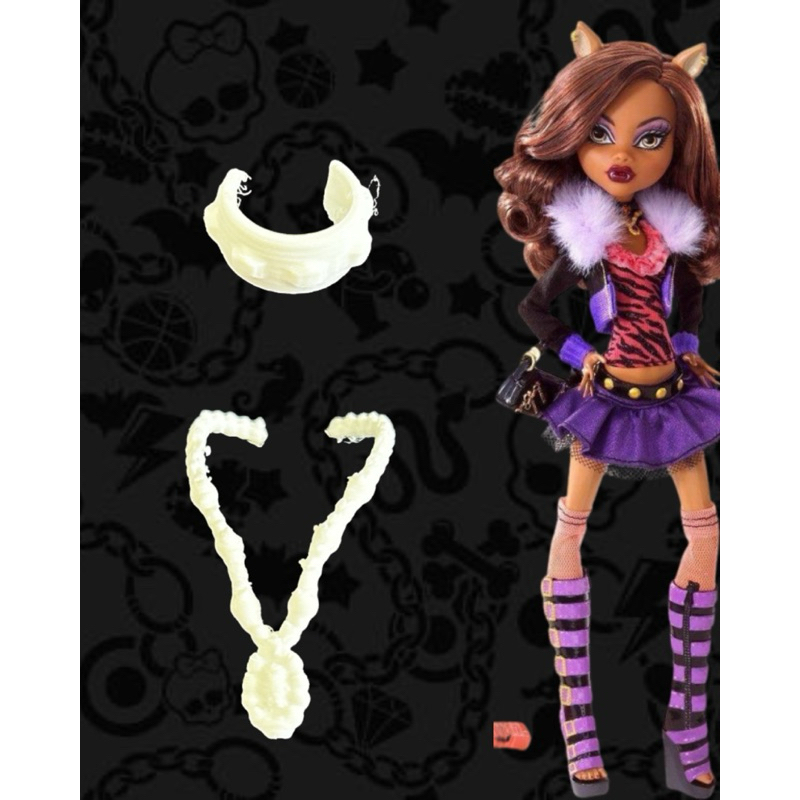 Acessórios de Pescoço Boneca Clawdeen Monster High 3D – Colar e Choker Branco
