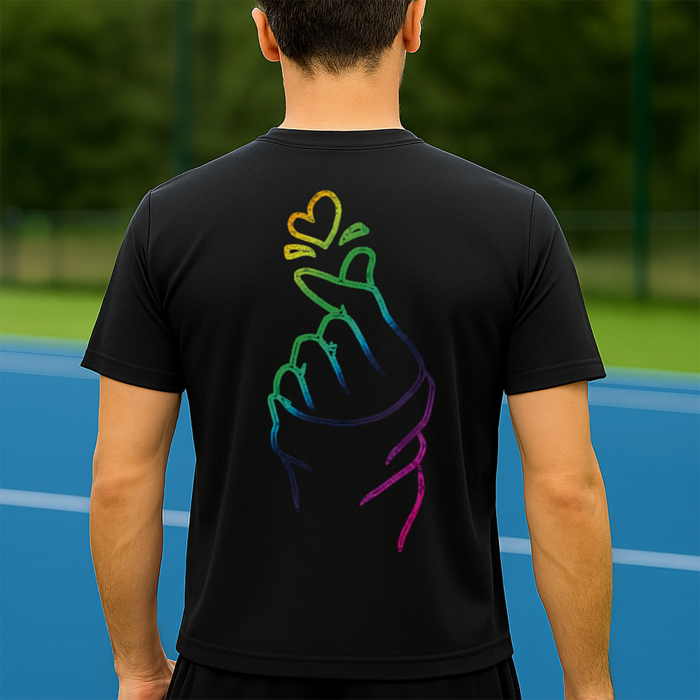 Camiseta Dry Fit Masculina Estampada Mão com Coração P ao GG Leve Respirável Academia Treino
