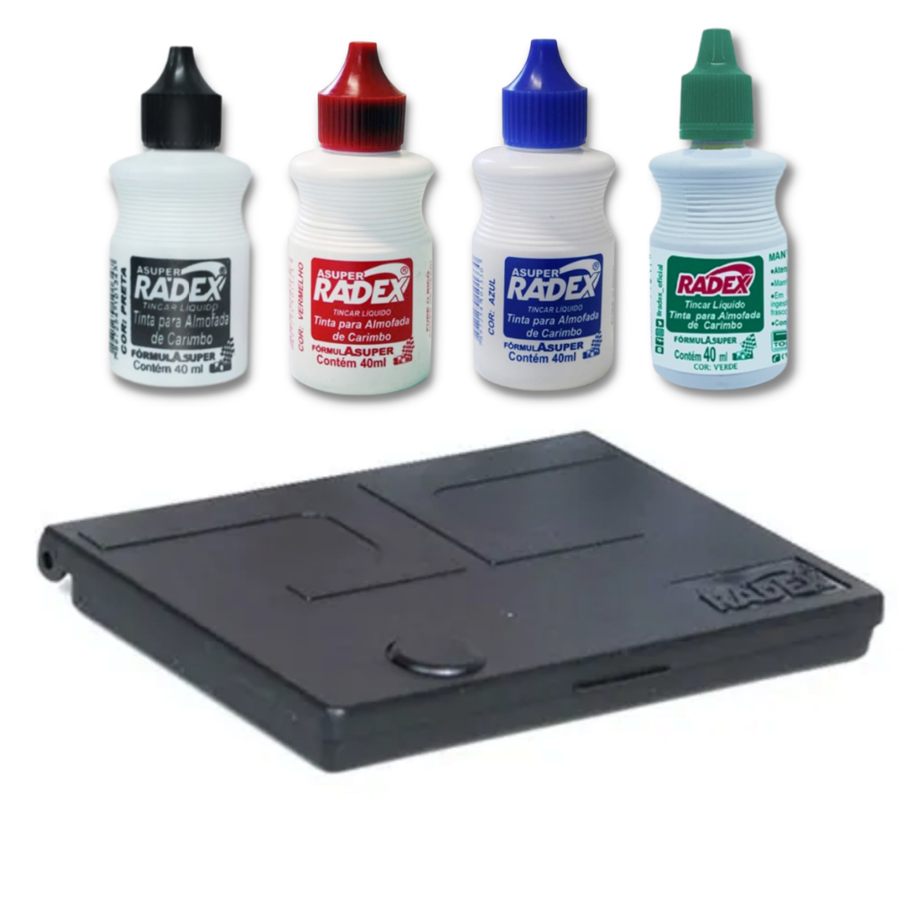 Kit Almofada Carimbo Grande N4 c/ 4 Opções de Cores 16,8 x 9,8 cm com 1 Tinta Extra