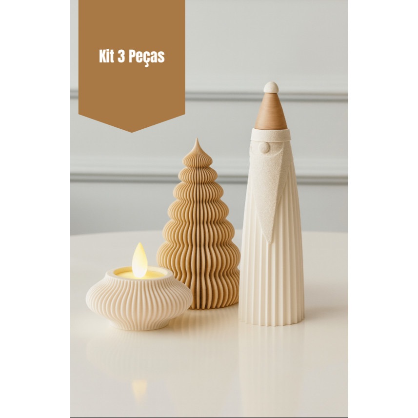 Kit Natal Minimalista 3D Papai Noel, Árvore e Vela em PLA Premium  Cor Caucasiano Decoração de Natal