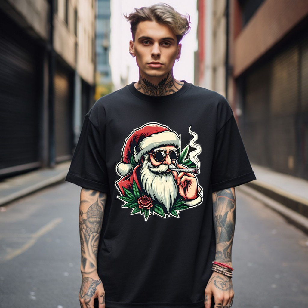 Camiseta Natalina Estampa Papai Noel Fumaça Malha Reforçada 100% Algodão Lindas Cores Natal 2025