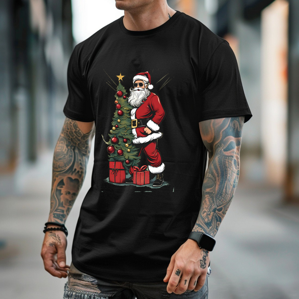 Camiseta Natal Papai Noel Estiloso Malha 100% Algodão Moda Masculina Estilo Conforto Lindas Cores