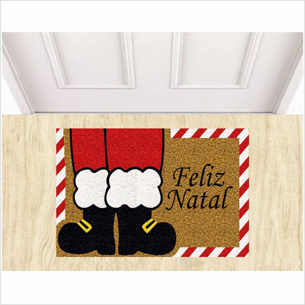 TAPETE CAPACHO FELIZ NATAL BOTA DO PAPAI NOEL COR OURO 60X40 CM