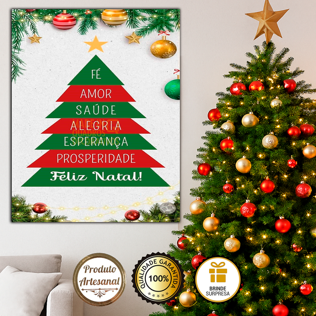 Quadro Decorativo, Árvore de Natal, Decoração Natalina, Grande, Papai Noel, Presépio Cores Vibrantes