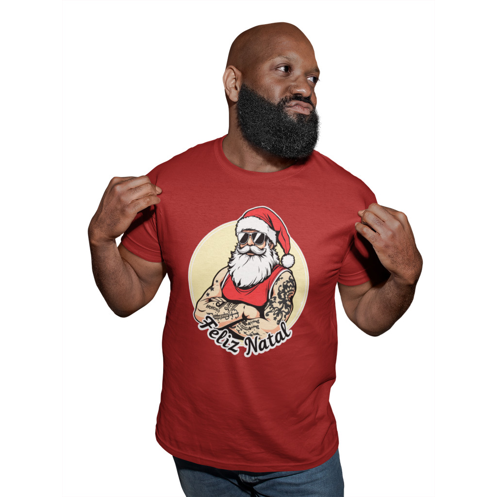 Camiseta PV Masculina Feliz Natal Papai Noel Radical 3 Cores