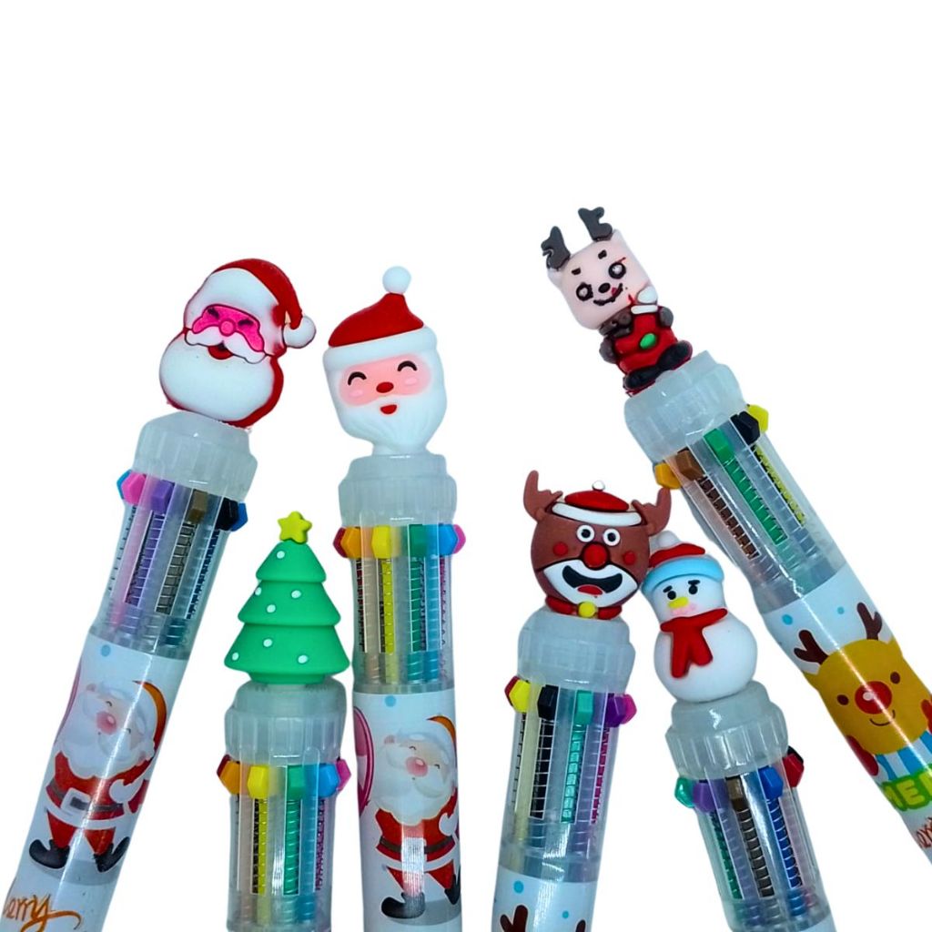 Kit 3 Canetas 10 Cores de Natal Papai Noel Papelaria Escolar