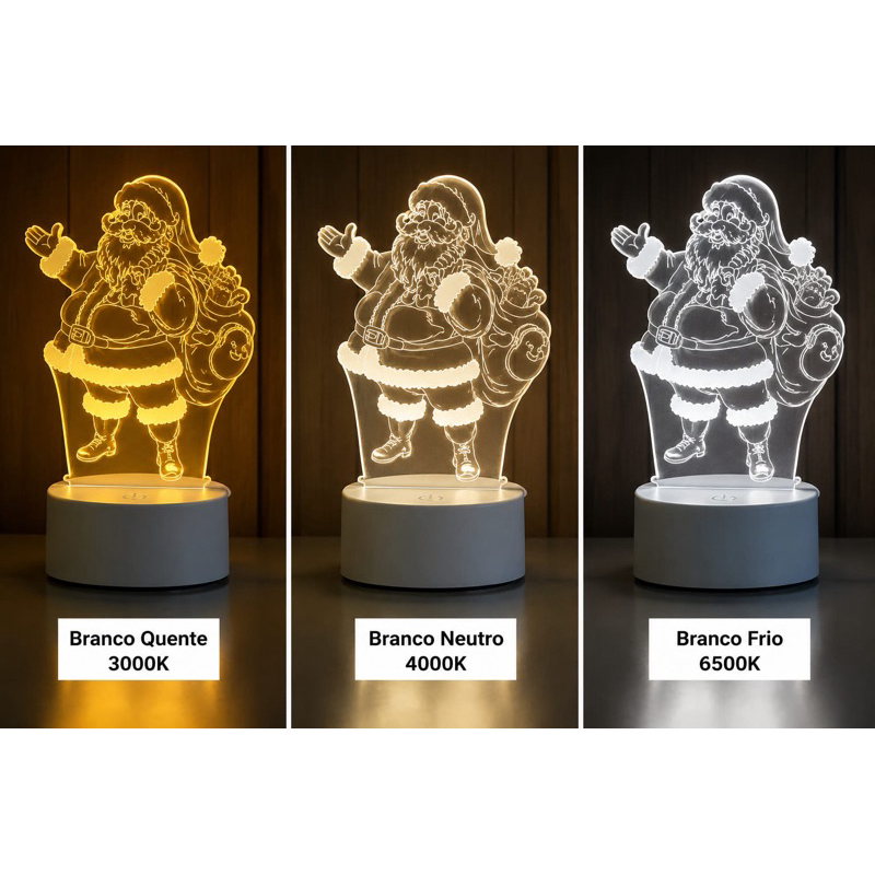 Luminária Abajur Led Natal Papai Noel 3 Cores Decoração Cor da Estrutura Branco