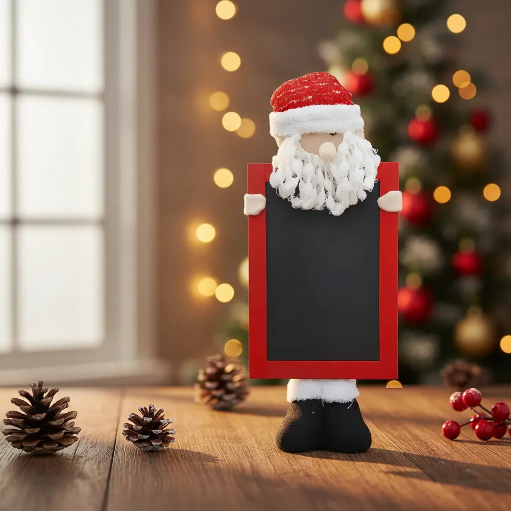 Boneco Do Papai Noel Com Lousa E Placa Decorativo De 60cm - Cor: Vermelho