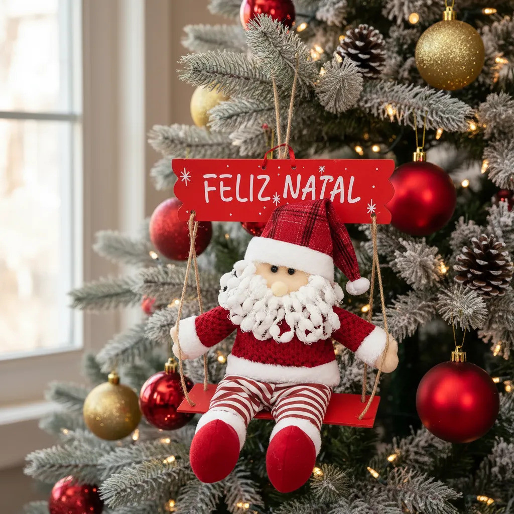 Guirlanda Boneco De Pélucia Do Balanço De 43 Cm Sentado - Cor: Papai Noel