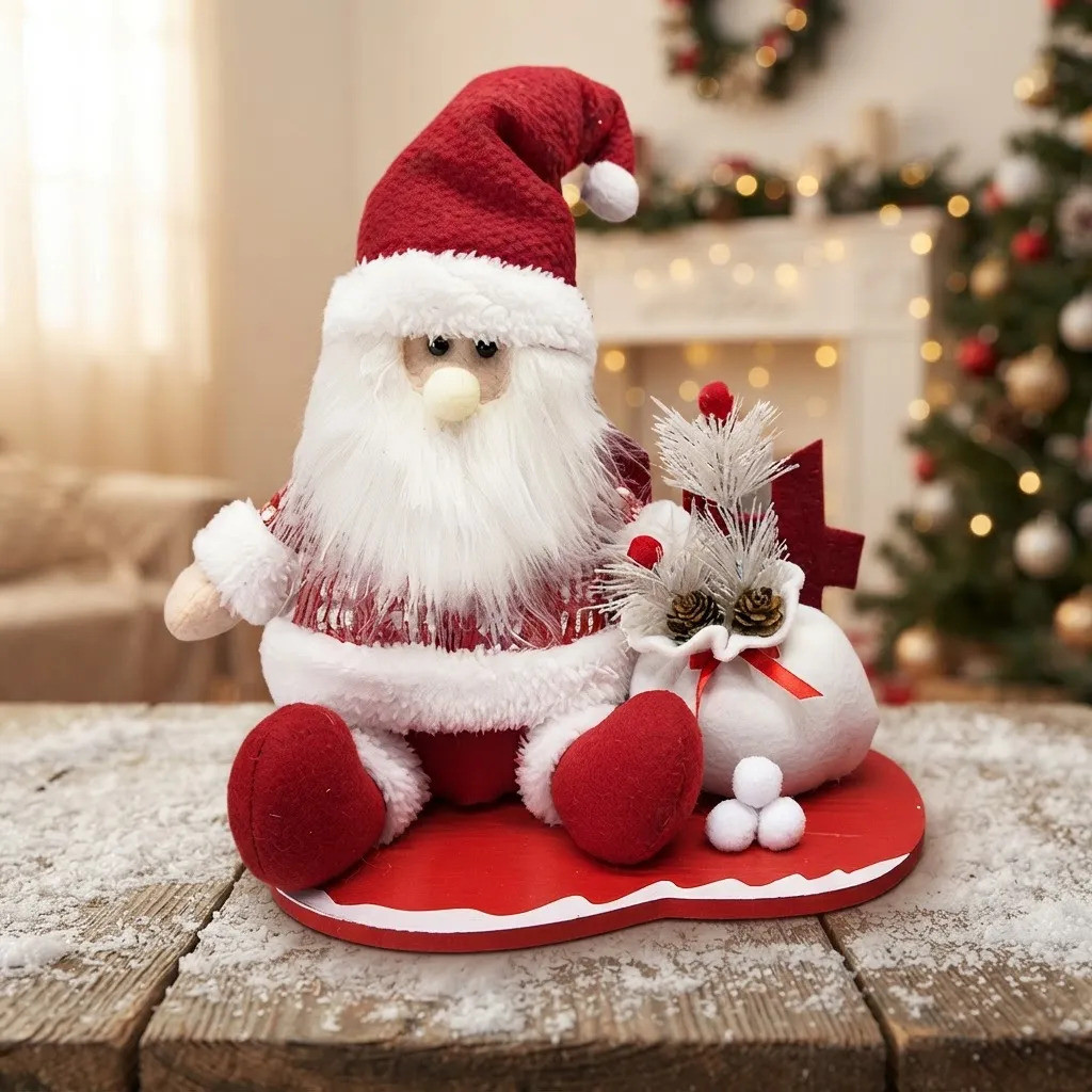 Enfeite Natalino Boneco De Pélucia Com Cerca E Saco 30cm Red - Cor: Papai noel