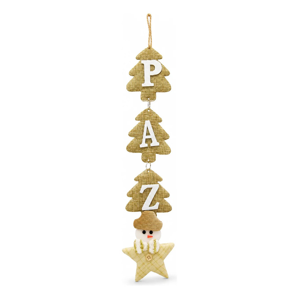 Enfeite De Pendurar Boneco De Pélucia Escrita Paz De 48cm  - Cor: Papai Noel
